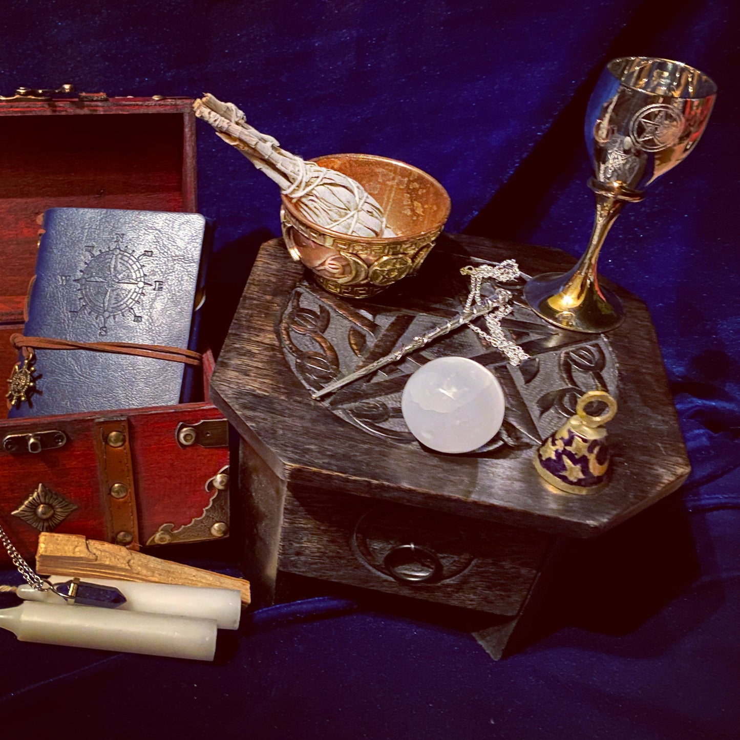 Pentagram Wood Altar Table with Drawer