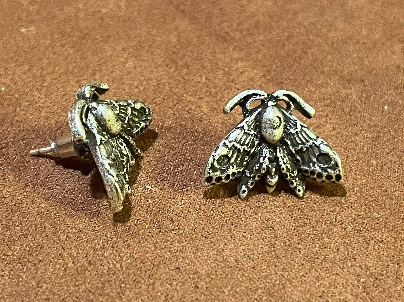 Small Moth Necklace ~ Moth Earrings ~ Lunar Moth Earrings ~ Stud Earrings ~ Post Earrings ~ Silver Earrings ~ Witch Earrings