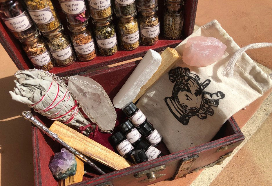 WITCHCRAFT KIT ~ witch alter sets ~ wand kit ~ witch kits ~ potion kit ~ crystal witchcraft ~ spellbook ~ book of shadows ~ cigar box