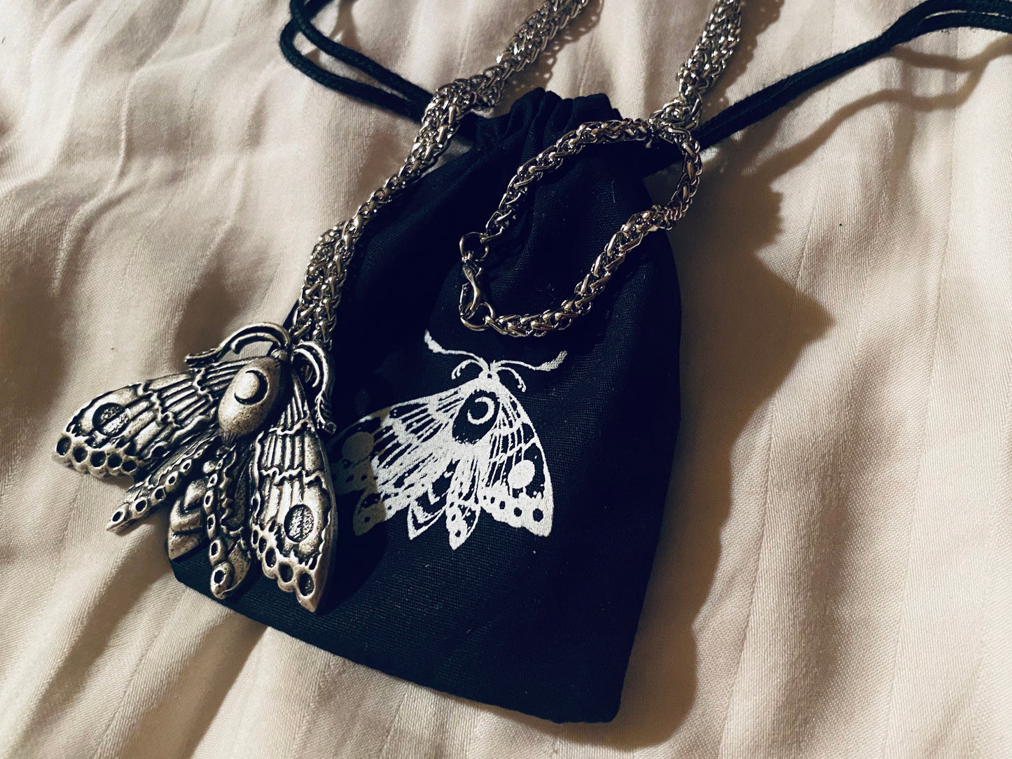 Luna Moth Necklace ~ witchcraft moon necklace lunar moth silver necklace