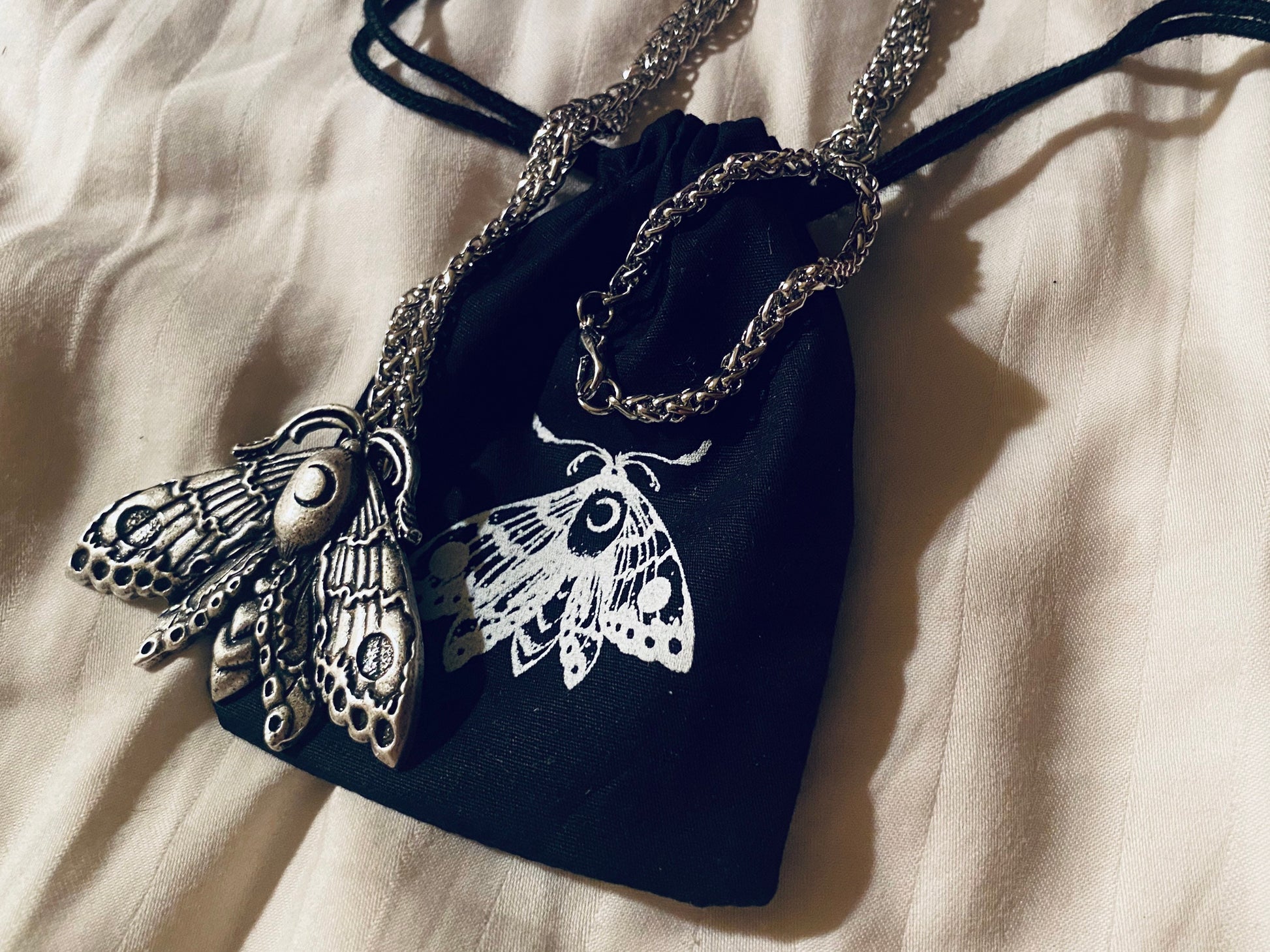 Luna Moth Necklace ~ witchcraft moon necklace lunar moth silver necklace