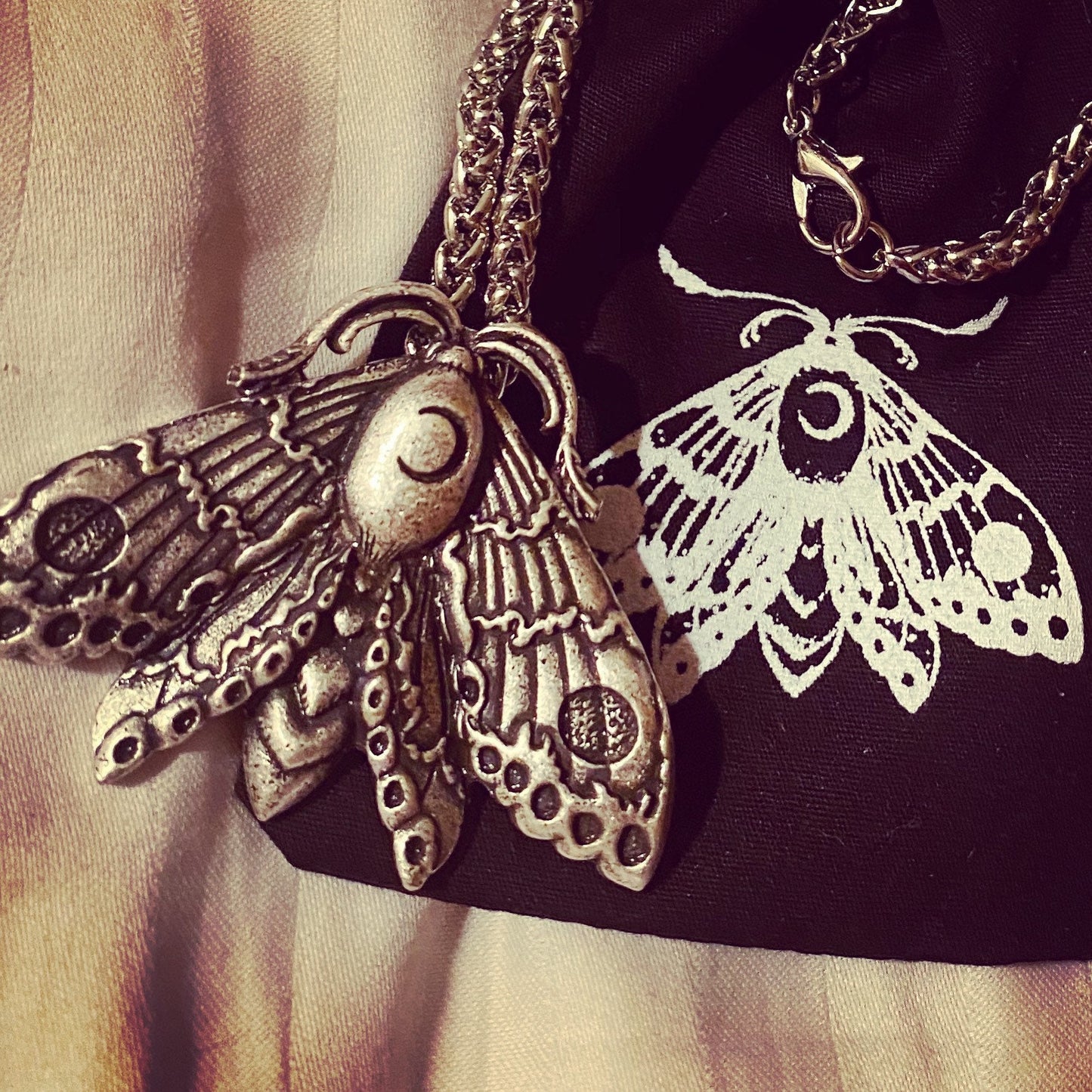 Luna Moth Necklace ~ witchcraft moon necklace lunar moth silver necklace
