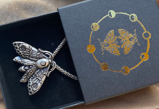 Luna Moth Necklace ~ witchcraft moon necklace lunar moth silver necklace
