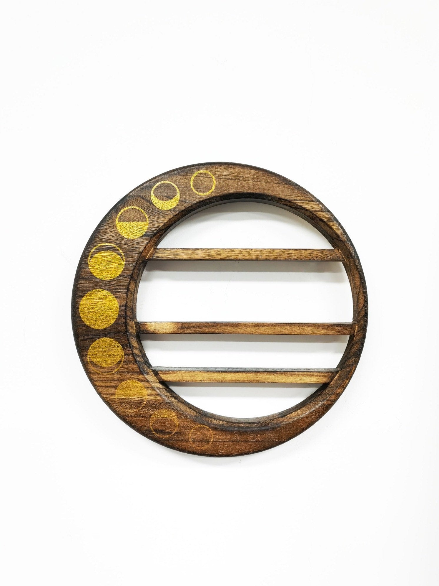 Moon phase shelf crystal display wooden gold accent Christmas gift