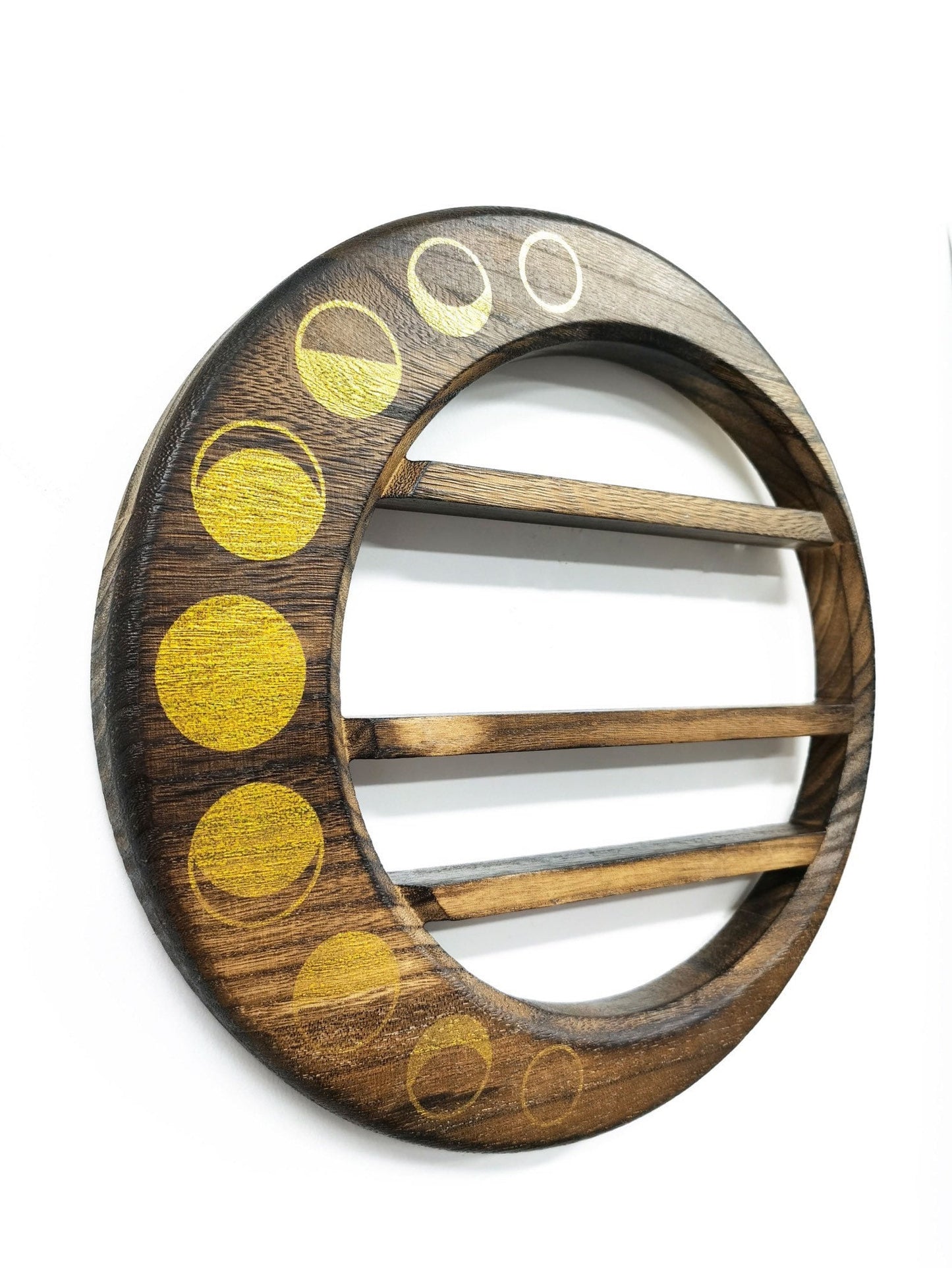 Moon phase shelf crystal display wooden gold accent Christmas gift