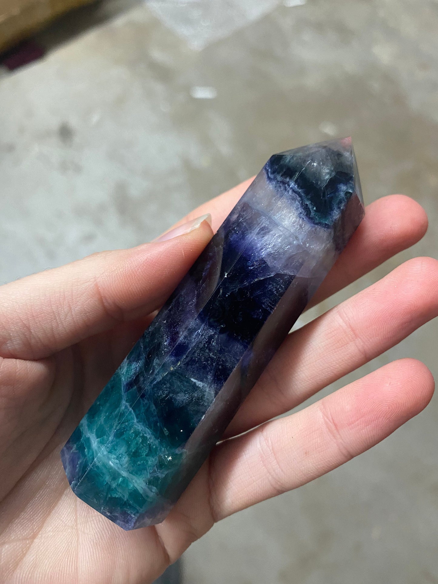 Fluorite Wand Point crystal mineral purple green