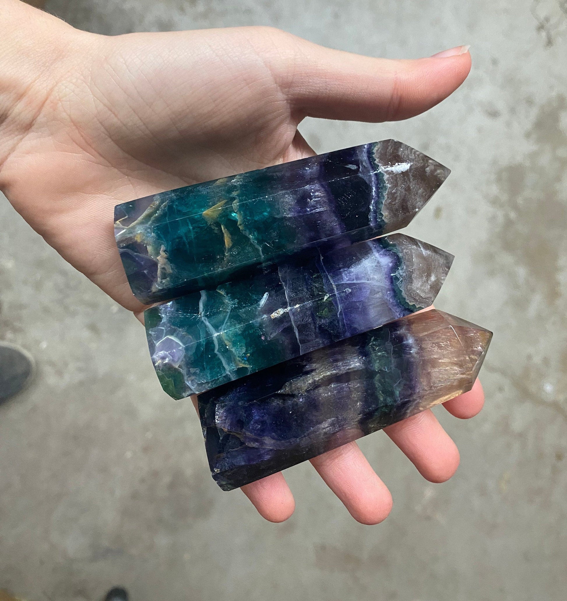 Fluorite Wand Point crystal mineral purple green