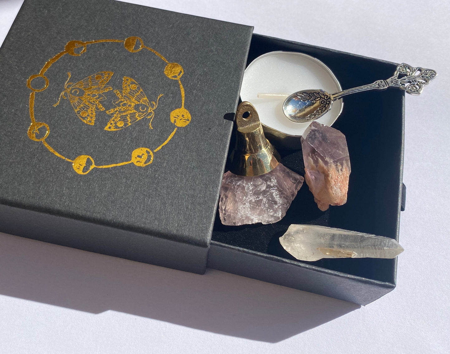 Pocket Witchcraft Kit mini wiccan altar set crystals candle spoon bell