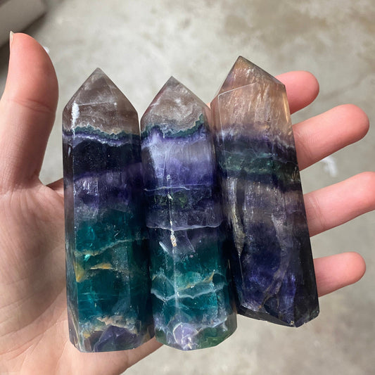 Fluorite Wand Point crystal mineral purple green