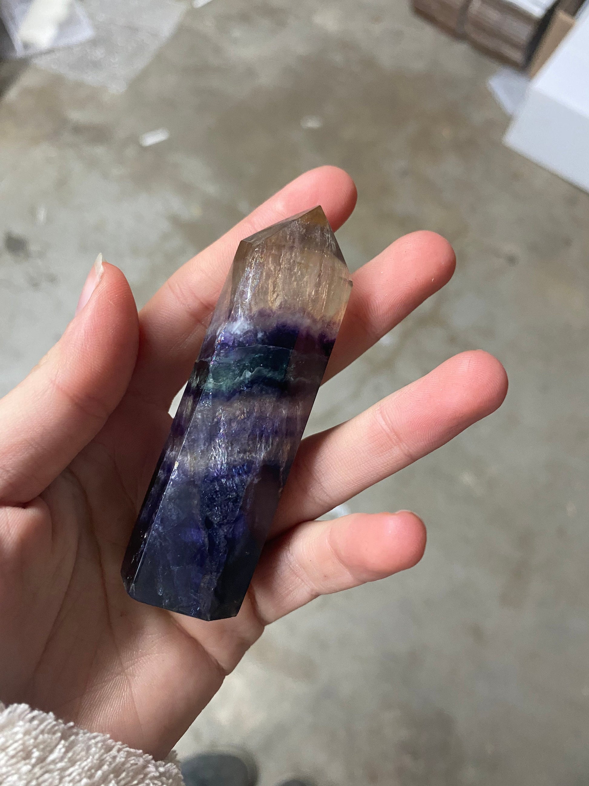 Fluorite Wand Point crystal mineral purple green
