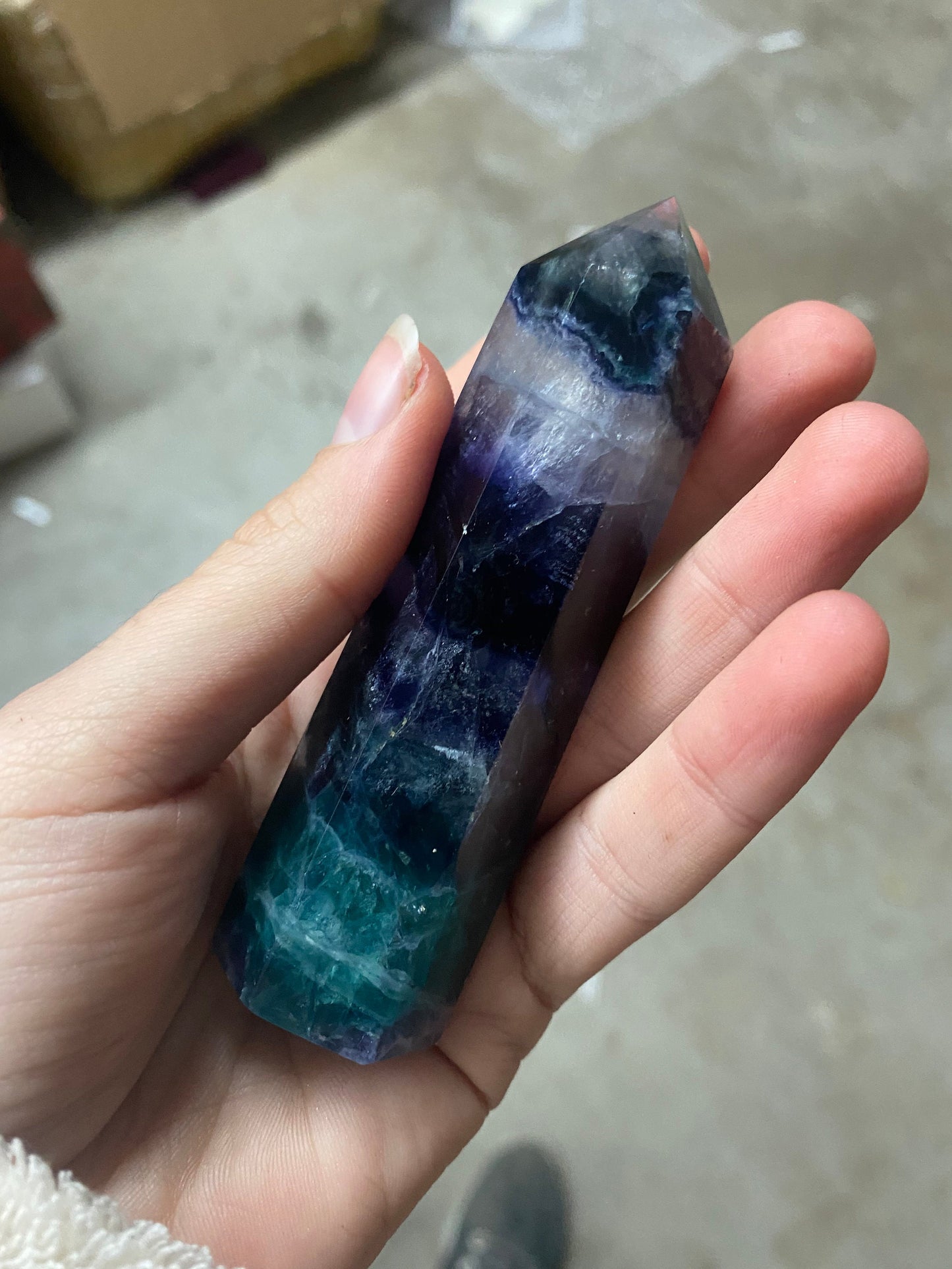 Fluorite Wand Point crystal mineral purple green