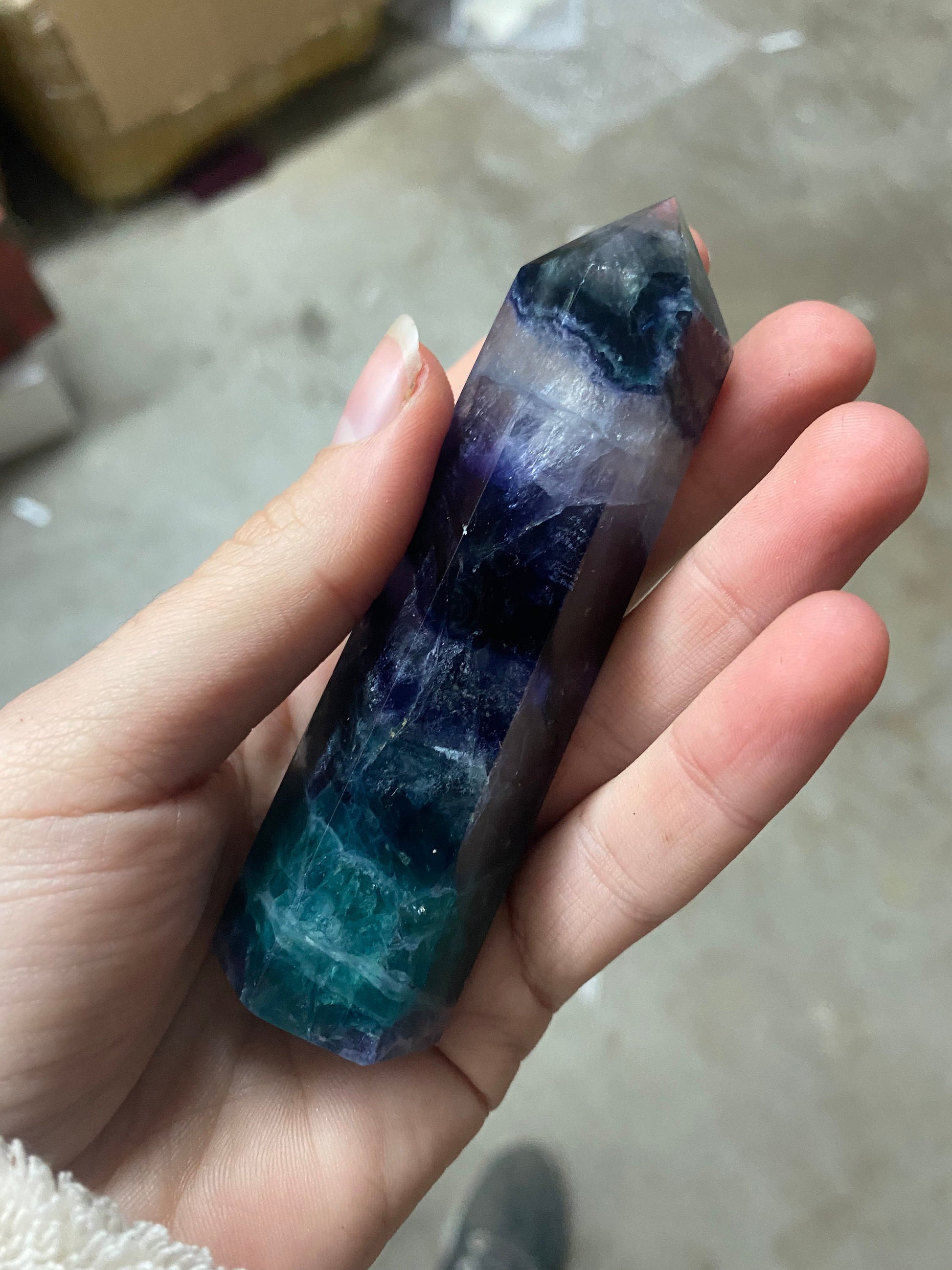 Fluorite Wand Point crystal mineral purple green