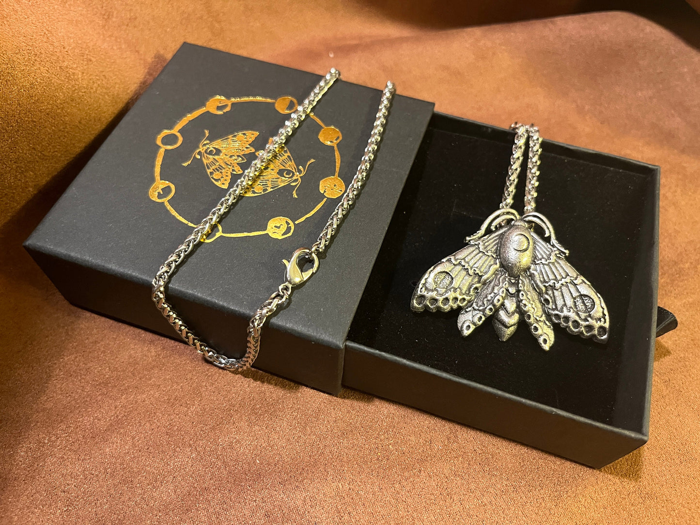 Luna Moth Necklace ~ witchcraft moon necklace lunar moth silver necklace