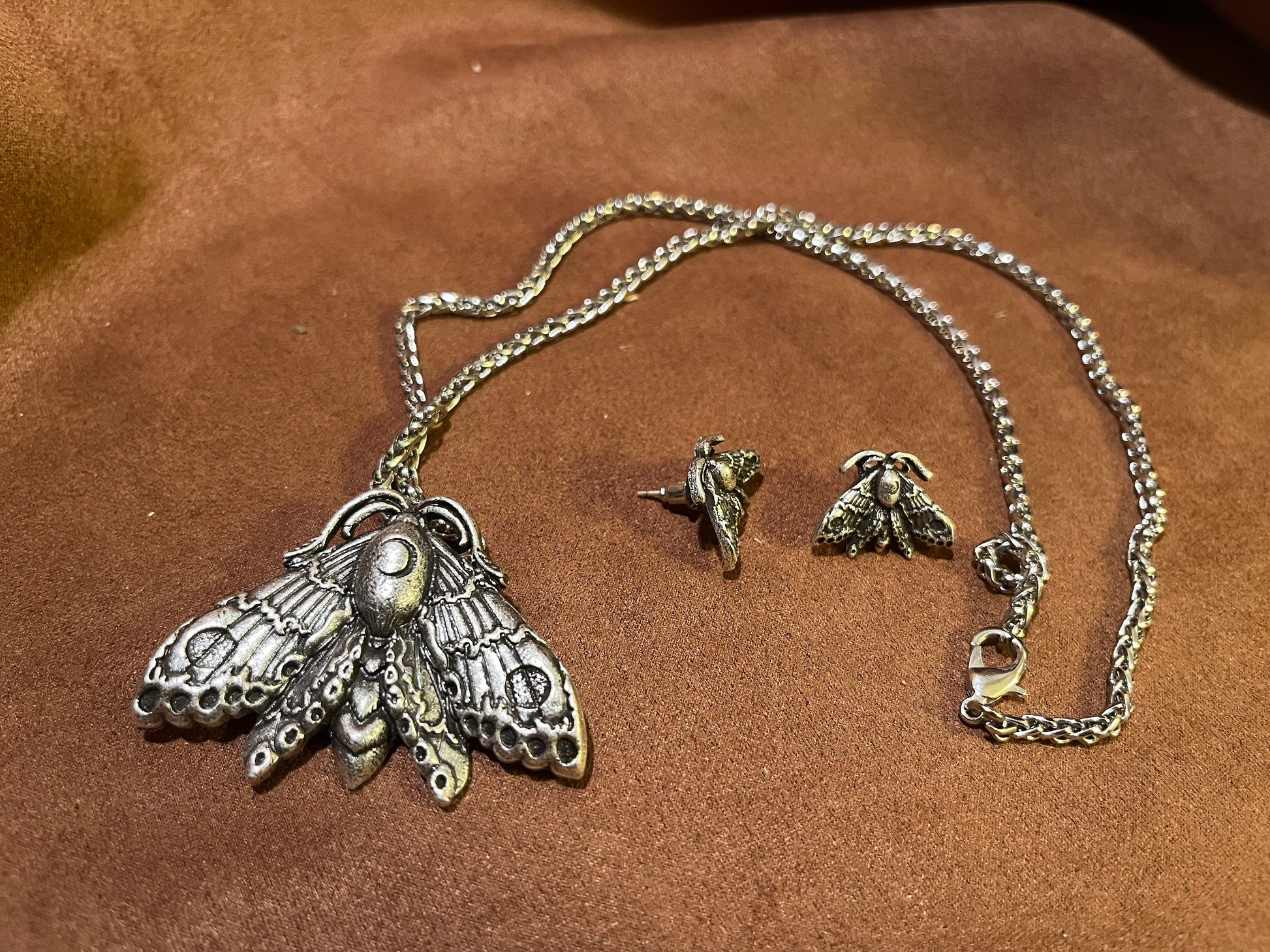 Luna Moth Necklace ~ witchcraft moon necklace lunar moth silver necklace