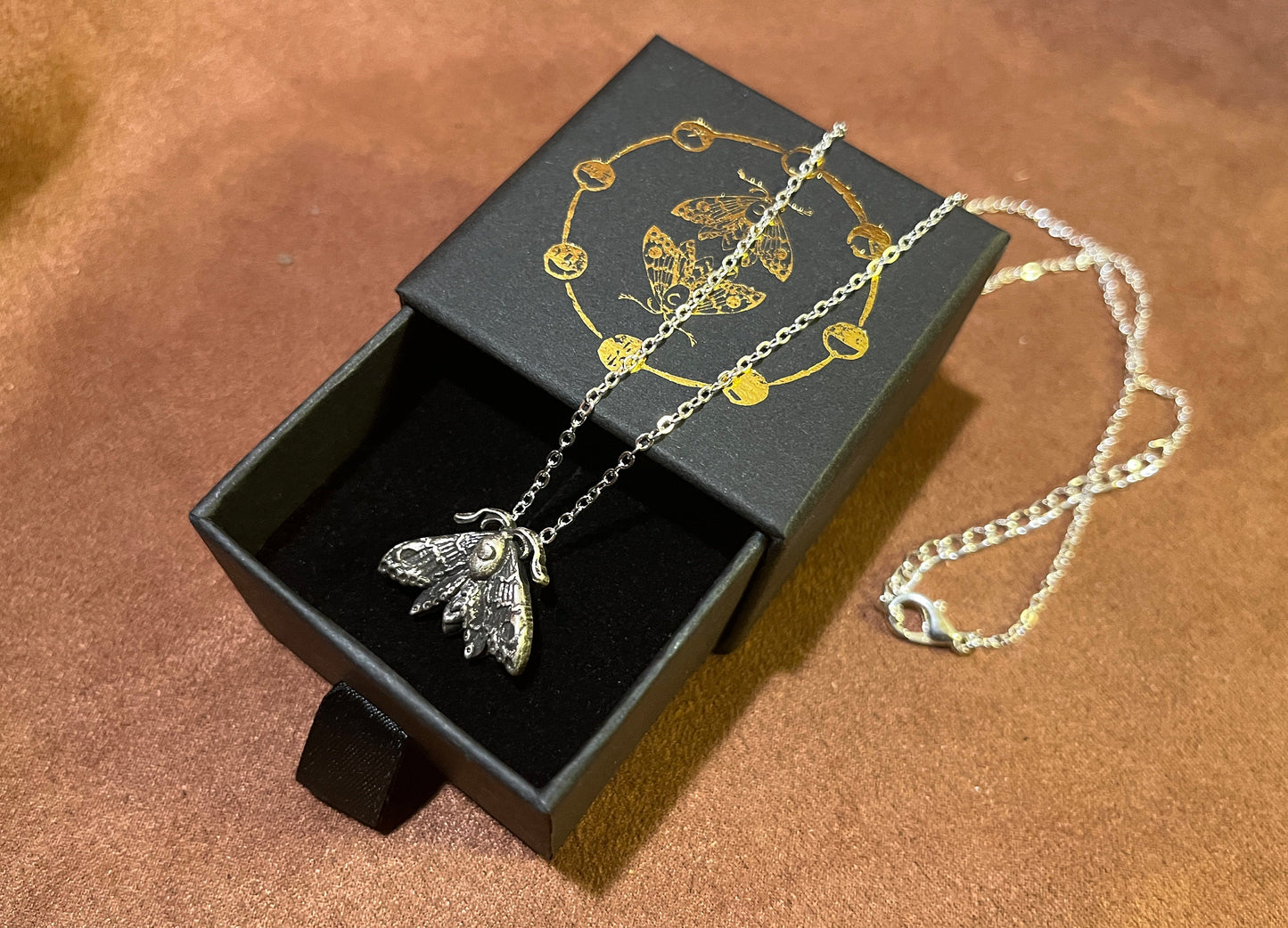 Luna Moth Necklace ~ witchcraft moon necklace lunar moth silver necklace