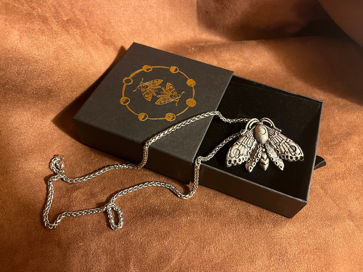 Luna Moth Necklace ~ witchcraft moon necklace lunar moth silver necklace