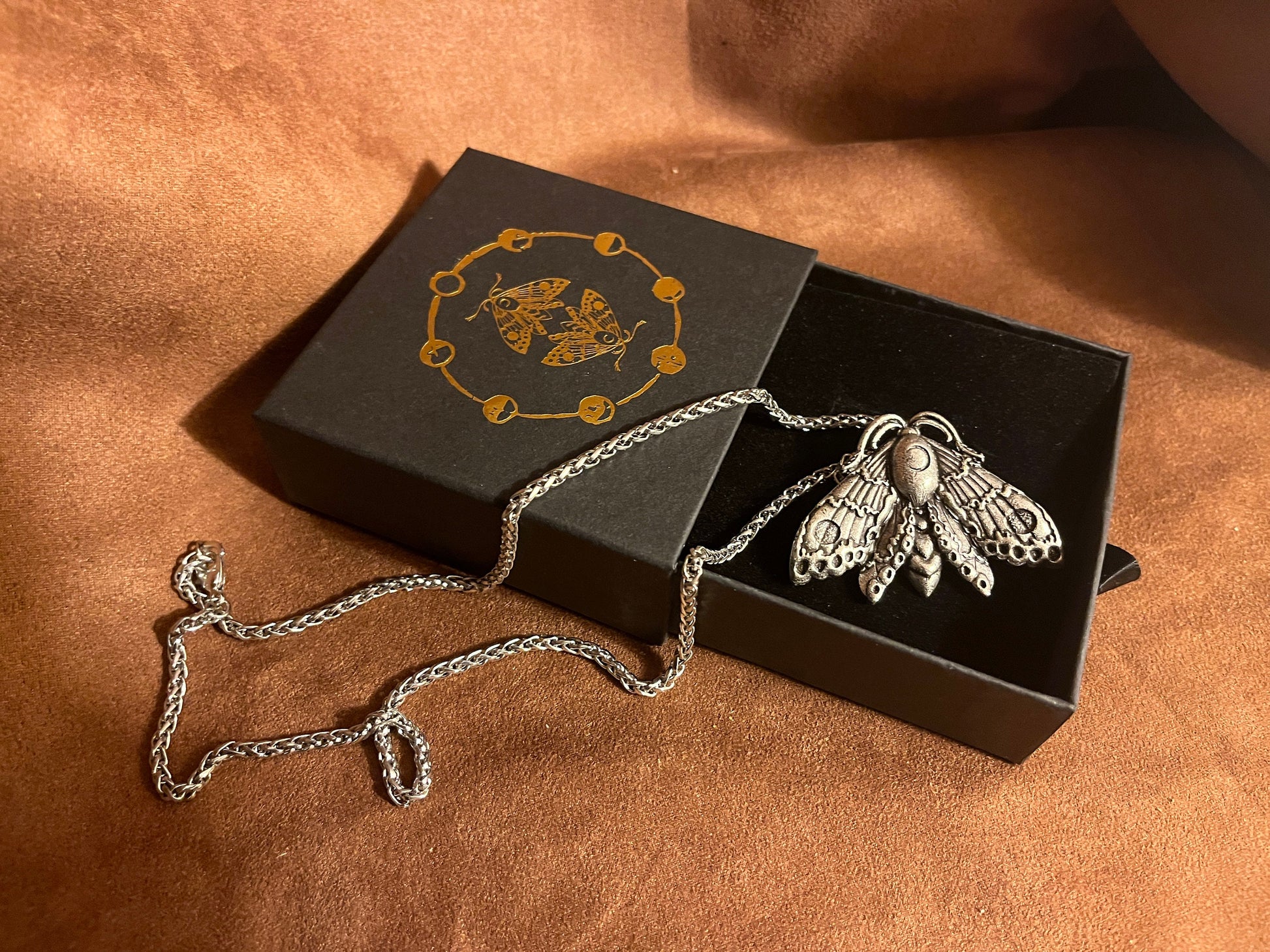 Luna Moth Necklace ~ witchcraft moon necklace lunar moth silver necklace