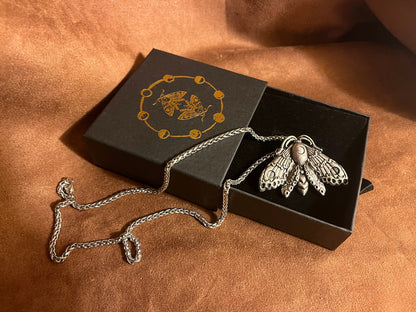 Luna Moth Necklace ~ witchcraft moon necklace lunar moth silver necklace