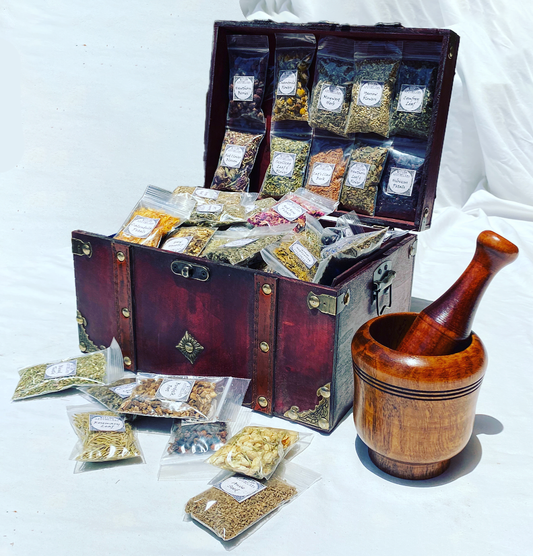 Apothecary Box with Wooden Mortar and Pestle