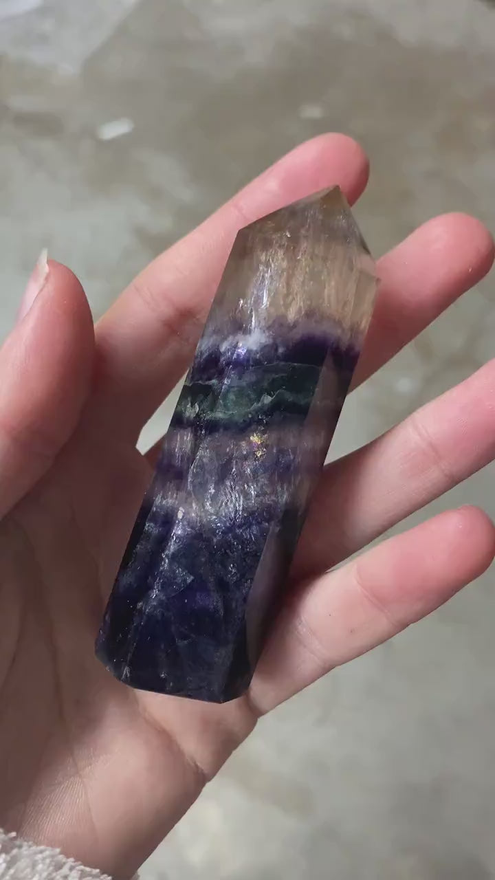 Fluorite Wand Point crystal mineral purple green