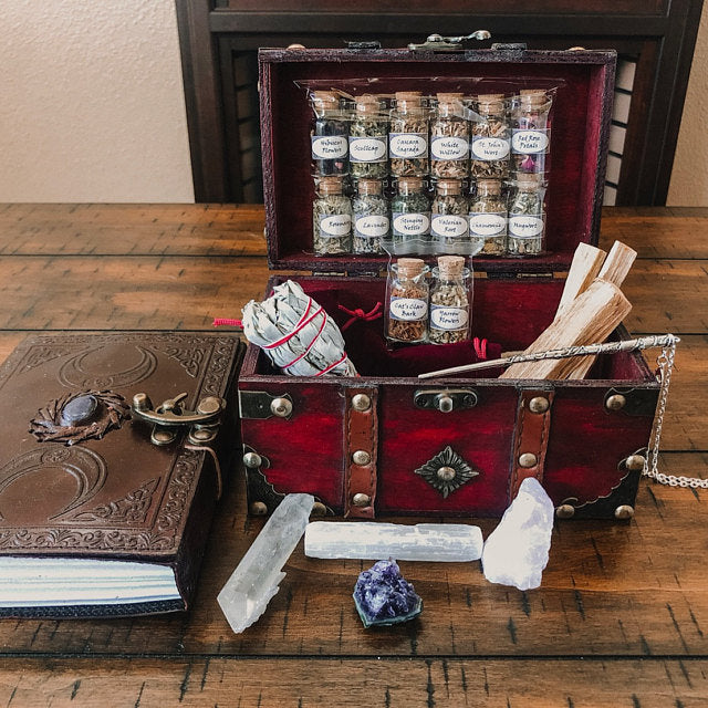 WITCHCRAFT KIT ~ witch alter sets ~ wand kit ~ witch kits ~ potion kit ~ crystal witchcraft ~ spellbook ~ book of shadows ~ cigar box