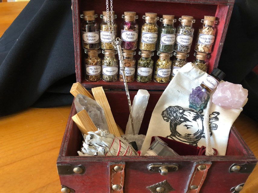 WITCHCRAFT KIT ~ witch alter sets ~ wand kit ~ witch kits ~ potion kit ~ crystal witchcraft ~ spellbook ~ book of shadows ~ cigar box