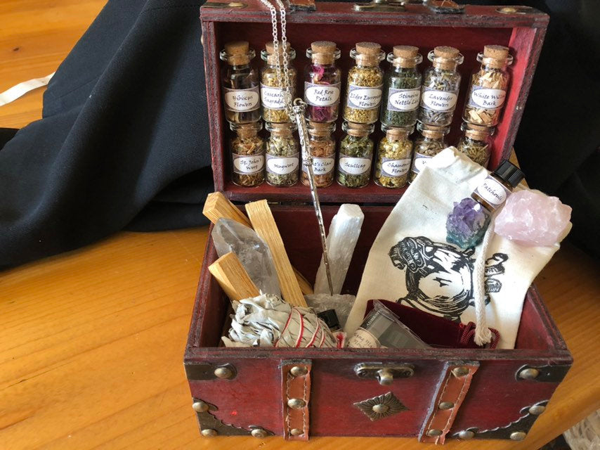 WITCHCRAFT KIT ~ witch alter sets ~ wand kit ~ witch kits ~ potion kit ~ crystal witchcraft ~ spellbook ~ book of shadows ~ cigar box