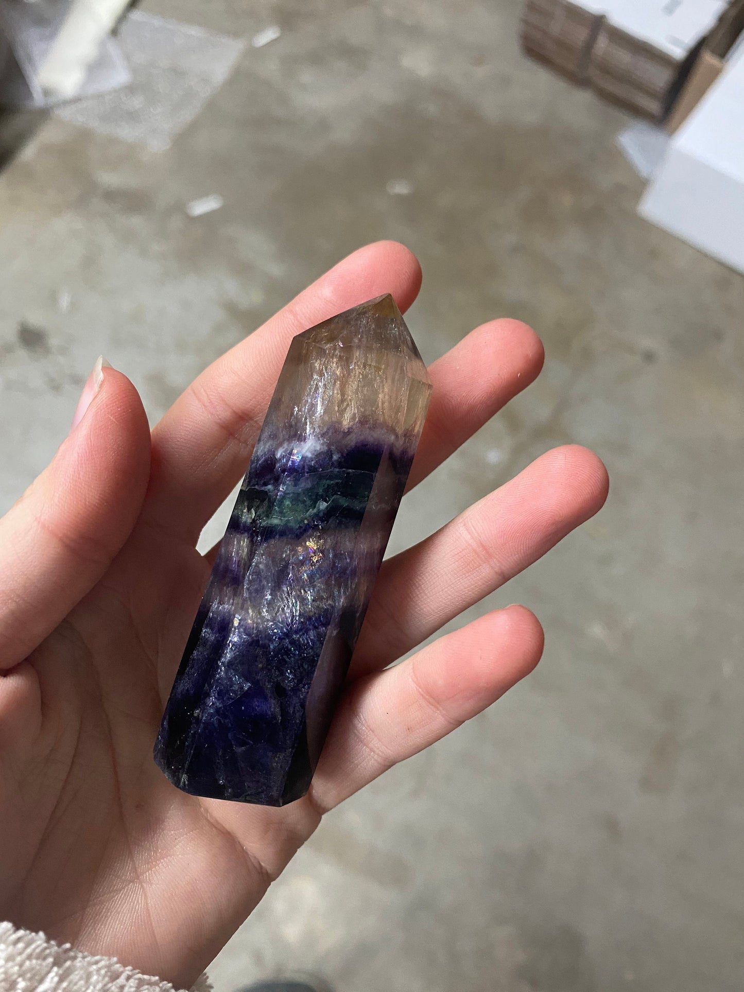 Fluorite Wand Point crystal mineral purple green