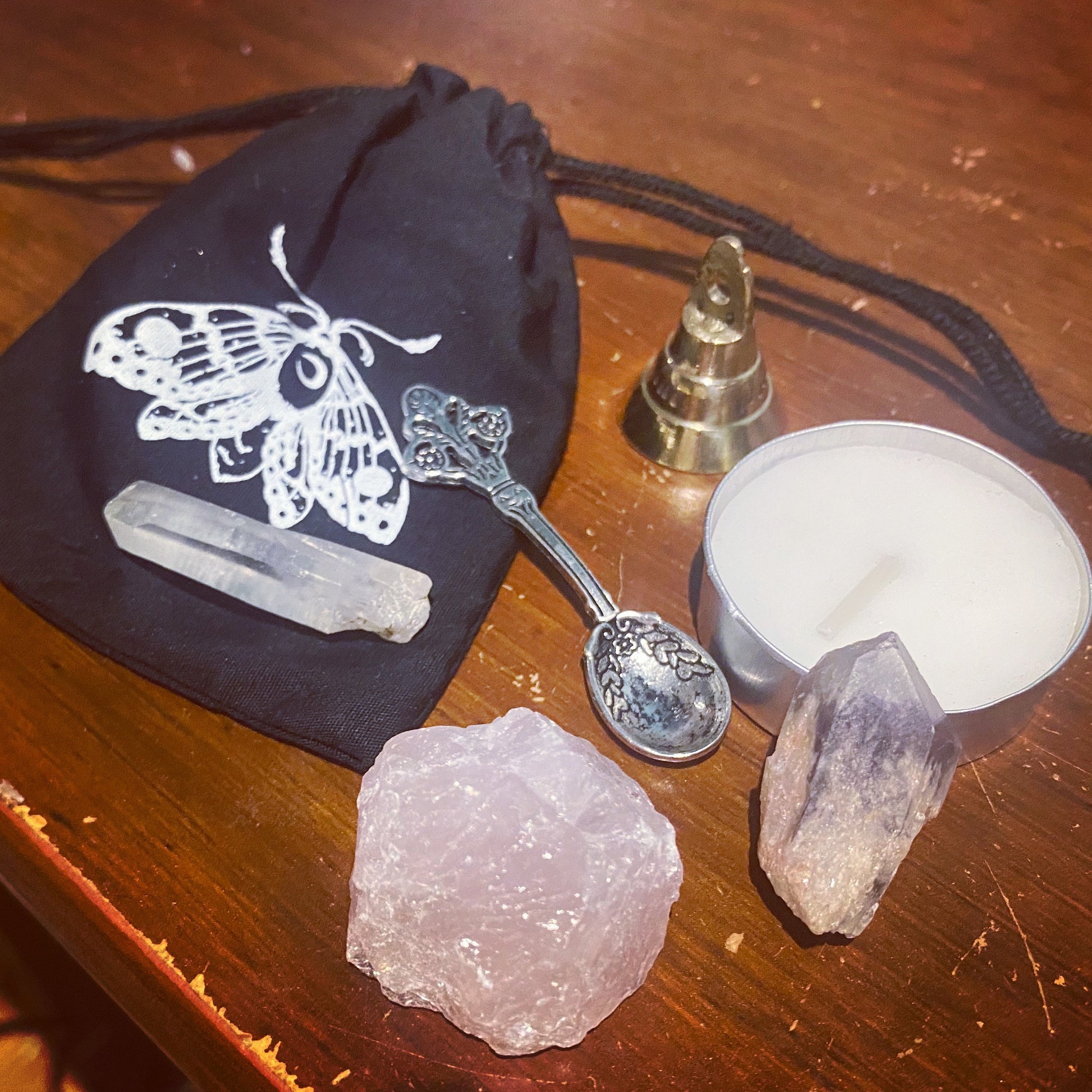 Pocket Witchcraft Kit mini wiccan altar set crystals candle spoon bell